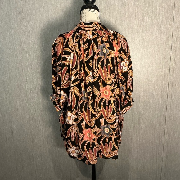Christian Siriano Black and Orange Floral Blouse Size Large - Picture 5 of 12